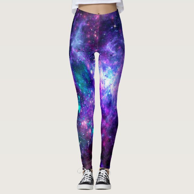 Leggings Galaxia Fantástica Espacio Cósmico Púrpura Turques (Anverso)