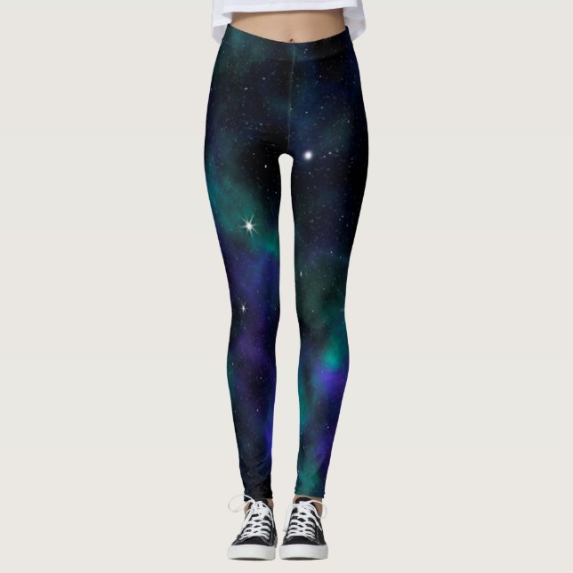 Leggings Galaxia verde azul Espacio celestial (Anverso)