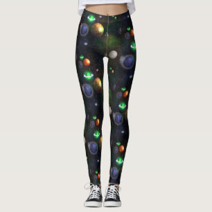 Leggings Galaxia y planetas en fondo negro