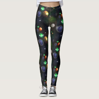 Leggings Galaxia y planetas en fondo negro