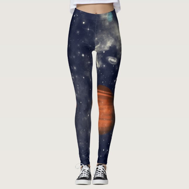 Leggings Galaxias con estrellas y planetas en el espacio (Anverso)