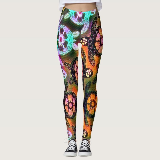 Leggings Galaxy Nebula Danza de la tortuga marina hawaiana (Anverso)