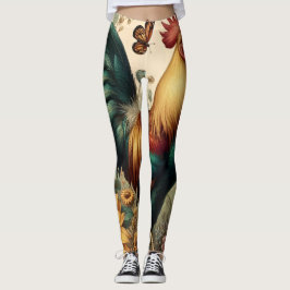 Leggings Gallo de pollo cosechado estético y flor silvestre