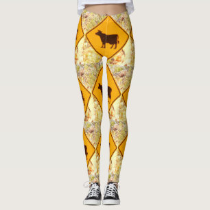 Leggings ganado que cruza diamantes amarillos de la muestra