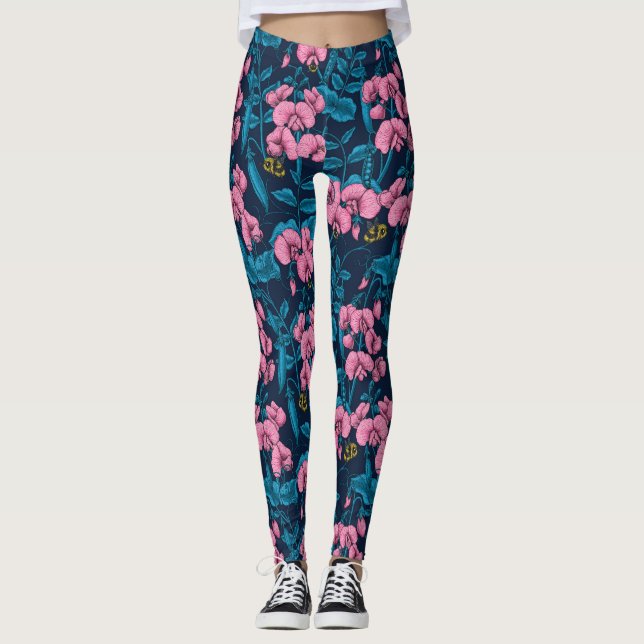Leggings Garzas y abejorros dulces, rosa y azul (Anverso)