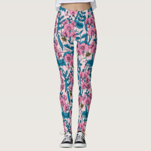 Leggings Garzas y abejorros dulces, rosa y azul