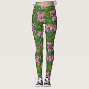 Leggings Garzas y abejorros dulces, verdes y rosas