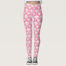 Leggings Gatitos sonrientes del gato femenino rosado del