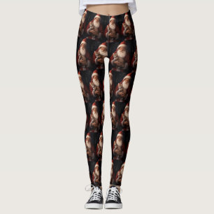 Leggings Gato abisinio con Santa Claus Navideño Festivo 