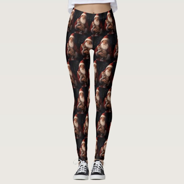 Leggings Gato abisino con Navidades festivos de Santa Claus (Anverso)