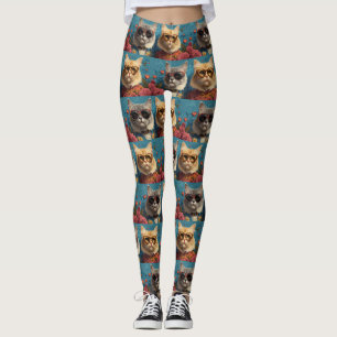 Leggings Gato angora turco con Rosa de corazón El día de Sa