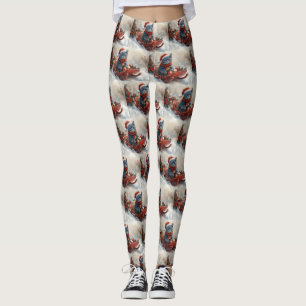 Leggings Gato Azul Oriental en Trineo Deja que Nieve Navida