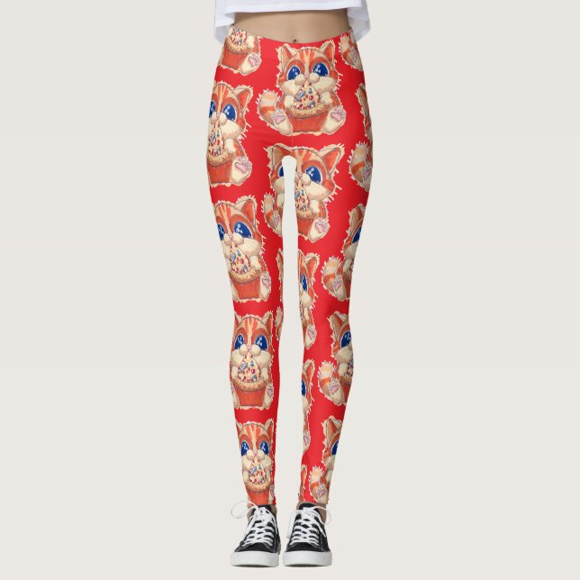 Leggings Gato comiendo pizza color (Anverso)