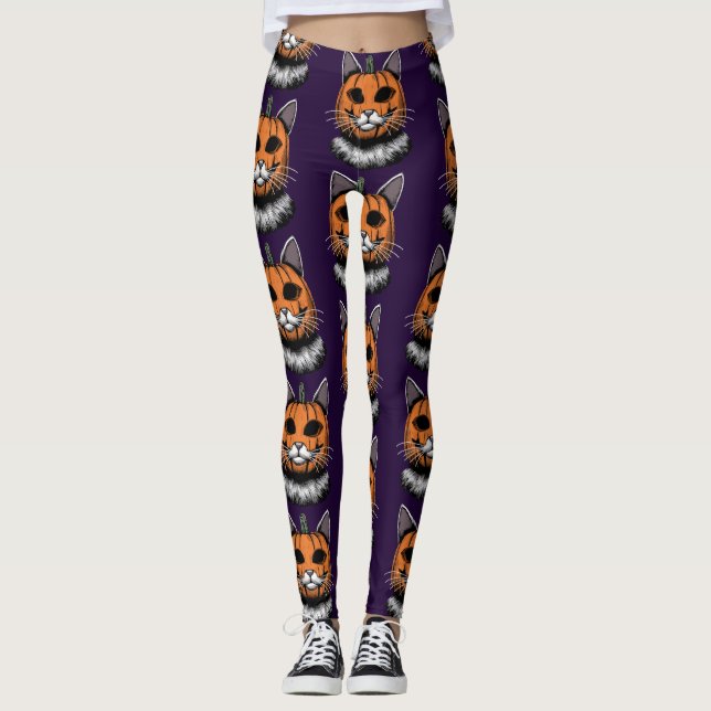 Leggings Gato de Halloween, cara de calabaza (Anverso)