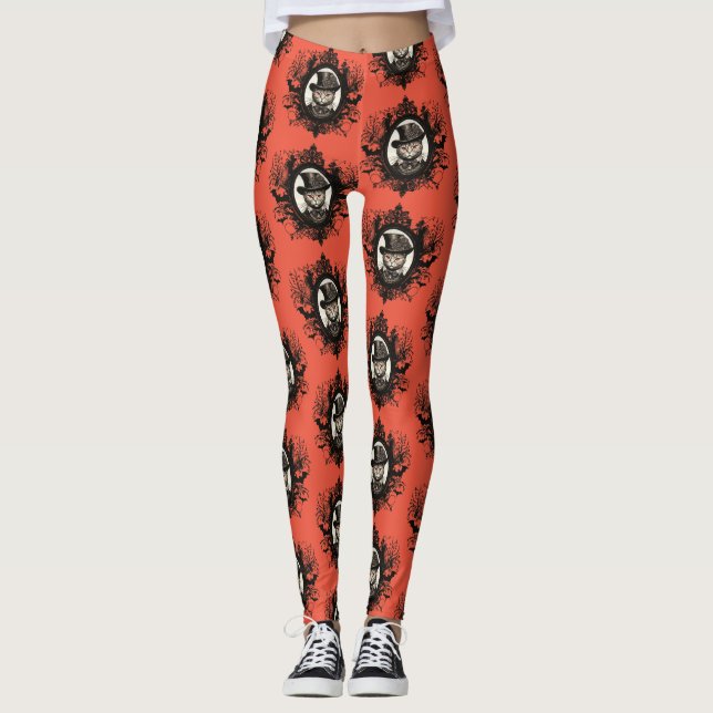 Leggings Gato de Halloween, gato de vampiro, colmillos de d (Anverso)