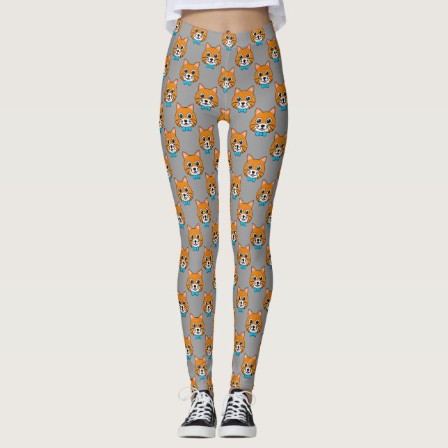 Leggings Gato de jengibre feliz lindo con papillón (Anverso)