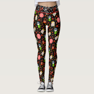 Leggings Gato de Maneki Neko japonés negro y Geisha