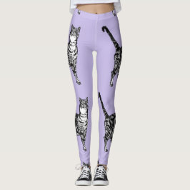 Leggings Gato de Tabby Animal Guay Negro y Piernas Puple