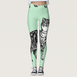 Leggings Gato de Tabby Animal Guay Negro y Piernas verdes d