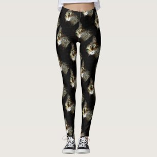 Leggings Gato De Tabby Con Ojos Verdes Aislados En Negro