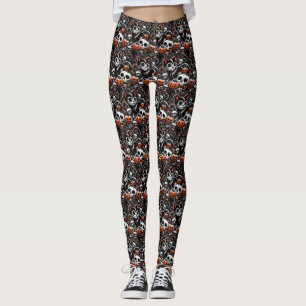Leggings Gato espeluznante con cráneos