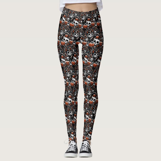 Leggings Gato espeluznante con cráneos (Anverso)