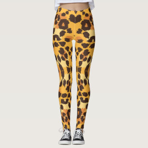 Leggings Gato Leopardo Patrón de puntos Naranja Marrón Safa