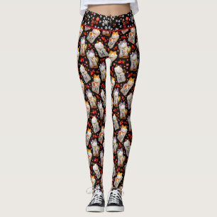 Leggings Gato Maneki Neko japonés negro ondeando gato