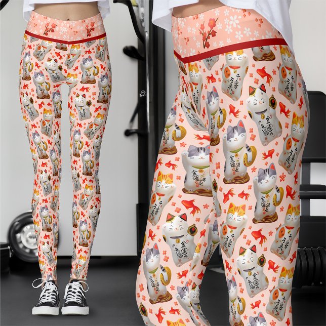 Leggings Gato Maneki Neko Japonés Rosa y Sushi (Subido por el creador)