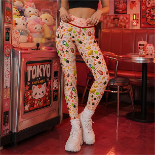 Leggings Gato Maneki Neko Japonés Rosa y Sushi