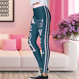 Leggings Gato Mascota de bandas rosa azul oceánico