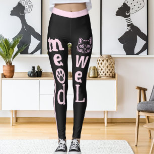 Leggings Gato Mascota de franjas rosadas de luz gris oscuro