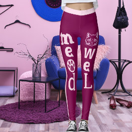 Leggings Gato Mascota de rayas rosadas de luz de vino