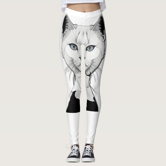 Leggings Gato místico blanco y negro de Salem (Anverso)