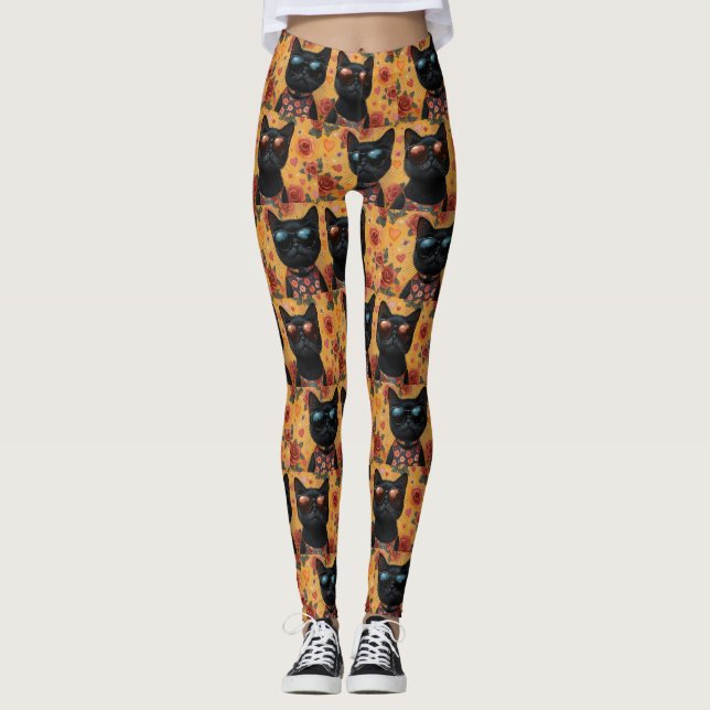 Leggings Gato negro con El día de San Valentín de Rosas del (Anverso)