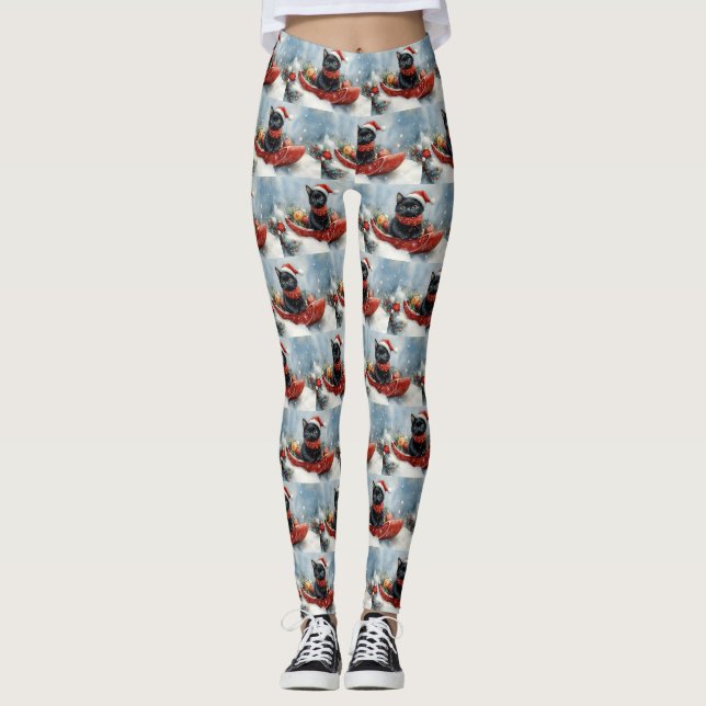 Leggings Gato negro con manchas deja que nieve Navidades (Anverso)