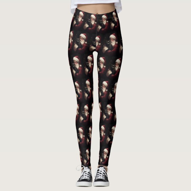 Leggings Gato negro con Navidades festivos de Santa Claus (Anverso)
