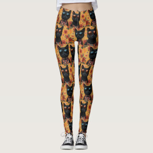 Leggings Gato Negro Con Rosas Del Corazón Día de San Valent