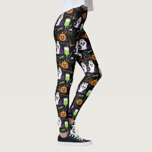 Leggings Gato negro de calabaza fantasma de enfermera de Ha