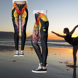 Leggings Gato negro de vidrio manchado rojo espeluznante yo