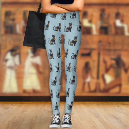 Leggings Gato negro egipcio con estampado azul turbio