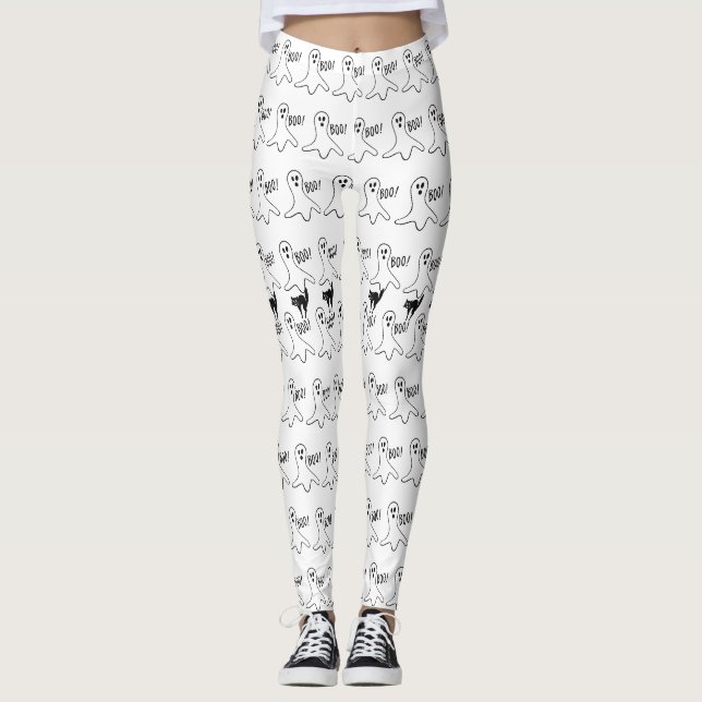 Leggings Gato negro fantasma lindo Halloween (Anverso)