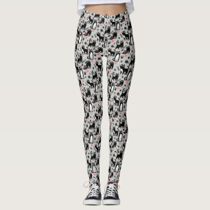 Leggings Gato negro lindo patrón sin fisuras en un gris cla