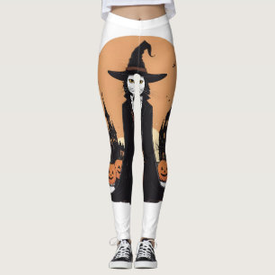 Leggings Gato negro místico salem con calabazas
