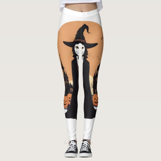 Leggings Gato negro místico salem con calabazas (Anverso)
