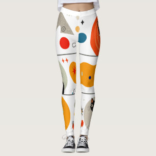 Leggings Gato negro Retro MCM: Arte gráfico abstracto cósmi