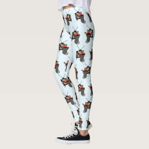 Leggings Gato Negro Santa Sombrero Viendo TV Retro Vintage
