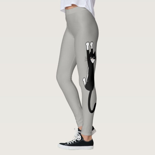 Leggings Gato negro y blanco colgando | Gracioso gato de Tu (Izquierda)