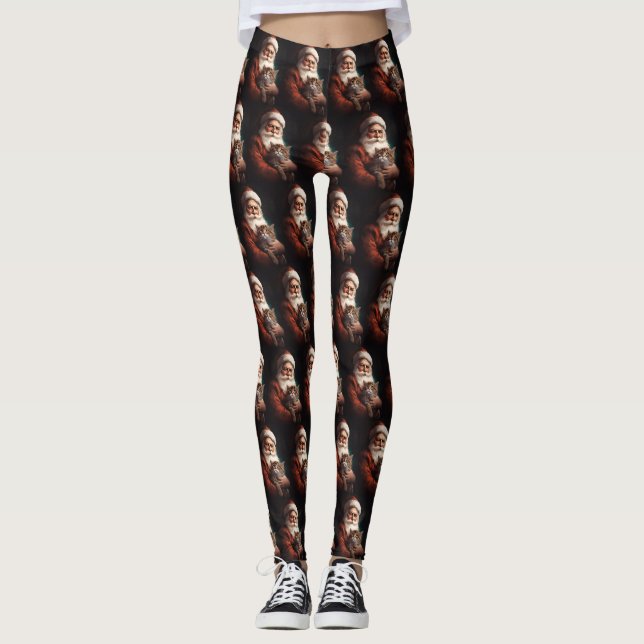 Leggings Gato persa con Navidades festivos de Santa Claus (Anverso)