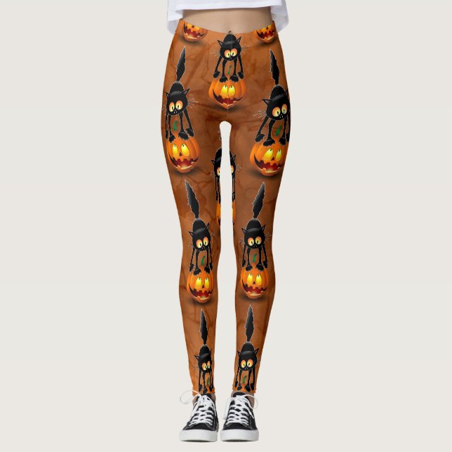 Leggings Gato Personalizado asustado de Halloween en calaba (Anverso)